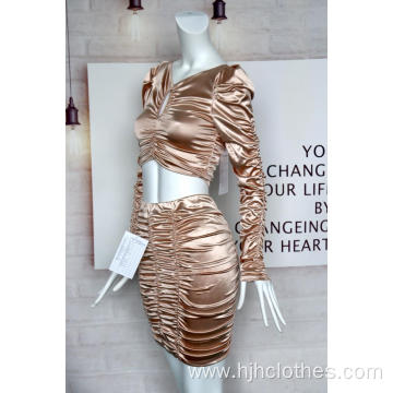 Women's Satin Fabric Gold Suit